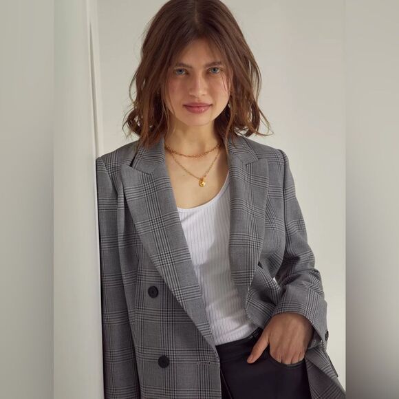 🎀 Wilfred Margaux long plaid blazer peak lapel  4 Aritzia oversized - Picture 3 of 13